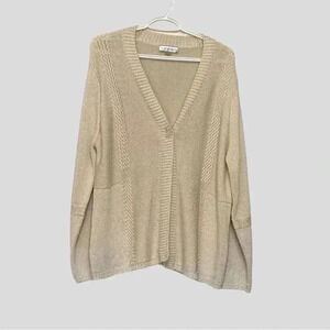 Allison Daley, ivory acrylic knit sweater with one button closure